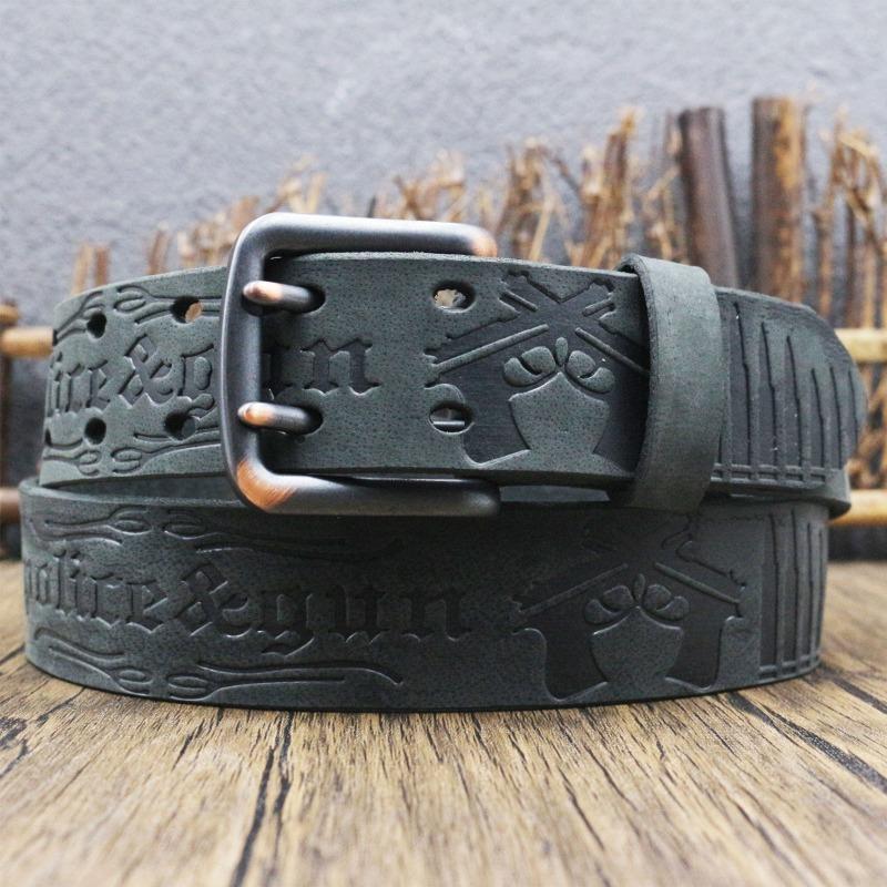Meier Retro woven carved Crazy Horse leather belt, men's old first-layer cowhide belt