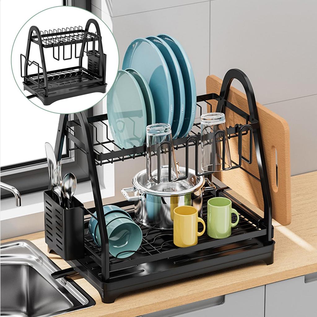 YONGDING Drainer 2 Tier Drainer Dish Rack for Sink Automatic Cutting Flat Can Dry Large Kitcha Space Easy To Set of Rack, Basket, Utensils, Drainage,