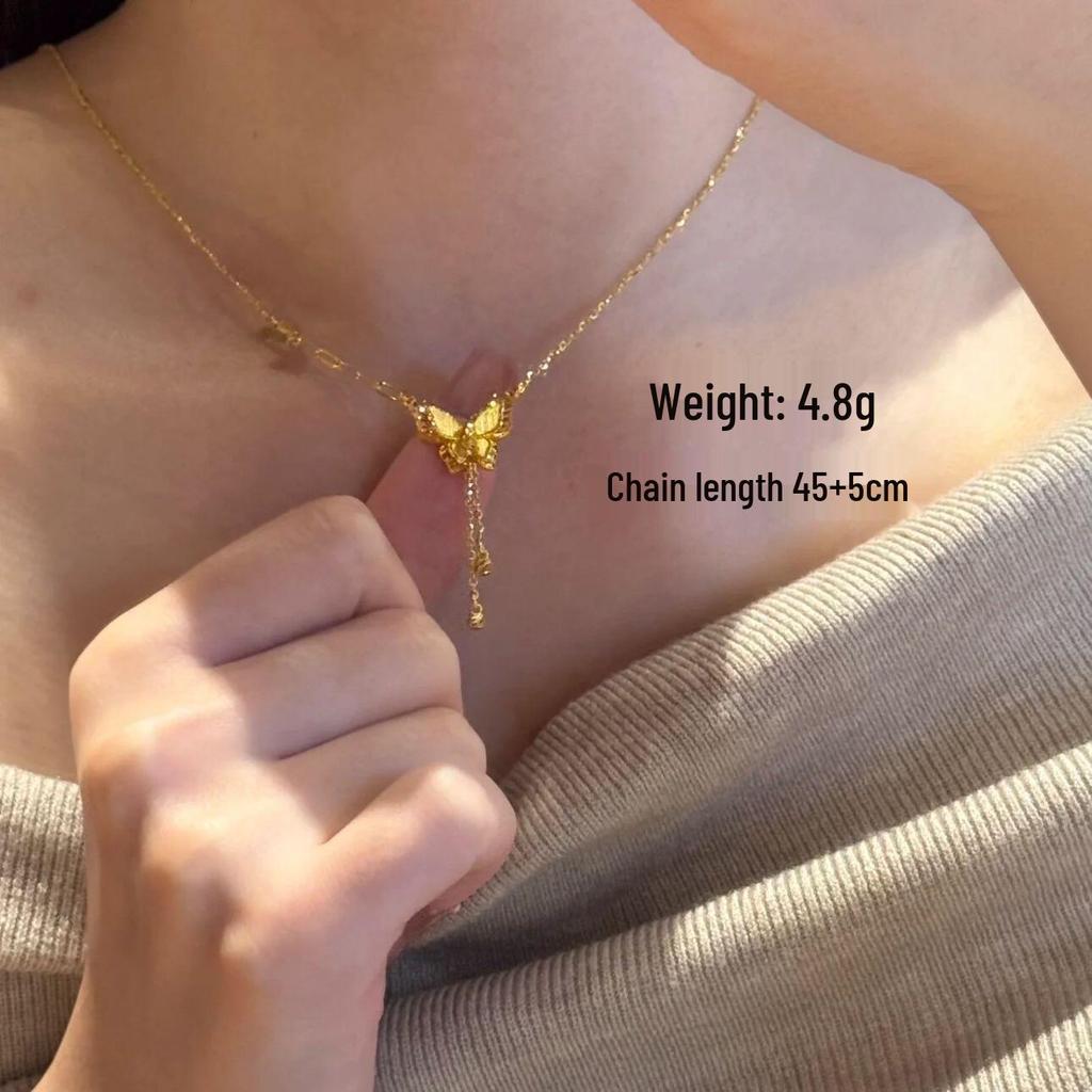Gold Plated Fairy Butterfly Tassel Necklace - Women's Luxury Clavicle Choker Accessories