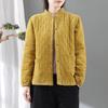 Women's Winter Autumn Corduroy Quilted Cotton Padded Jacket Retro Loose Stand-Collar Diamond Pattern Short Corduroy Cotton Outerwear