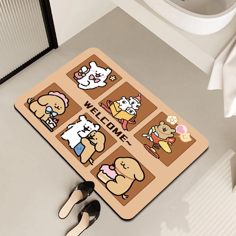 Non-Slip Water-Absorbing Cute Puppy Floor Mat for Bathroom Entrance
