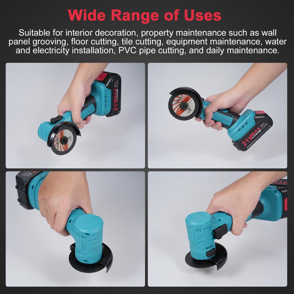 21V Cordless Angle Grinder Kit with 19000 RPM Brushless Electric Motor Power Angle Grinder Tools with 2 x 1300mAh