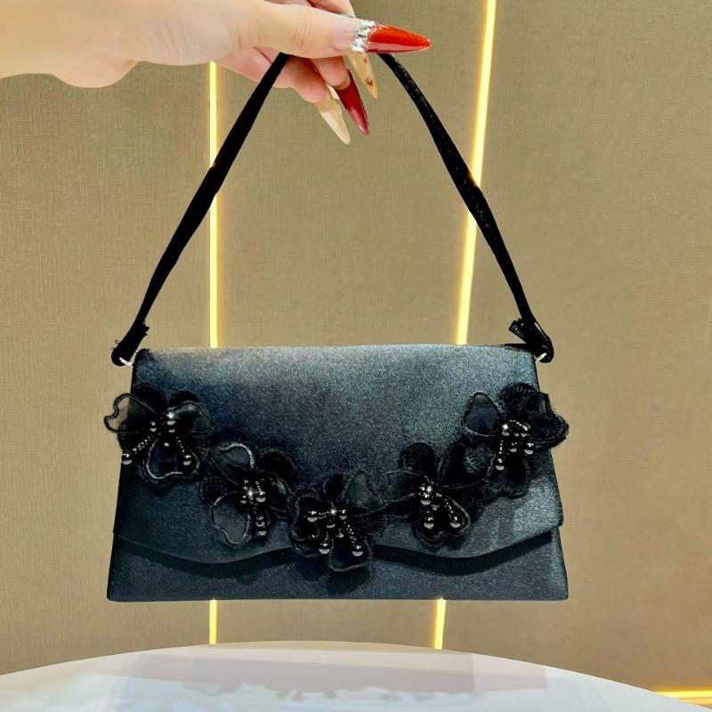 Floral Handbag, Fashionable Crossbody Bag, Pearl Clutch Bag, Simple Banquet and Dinner Bag