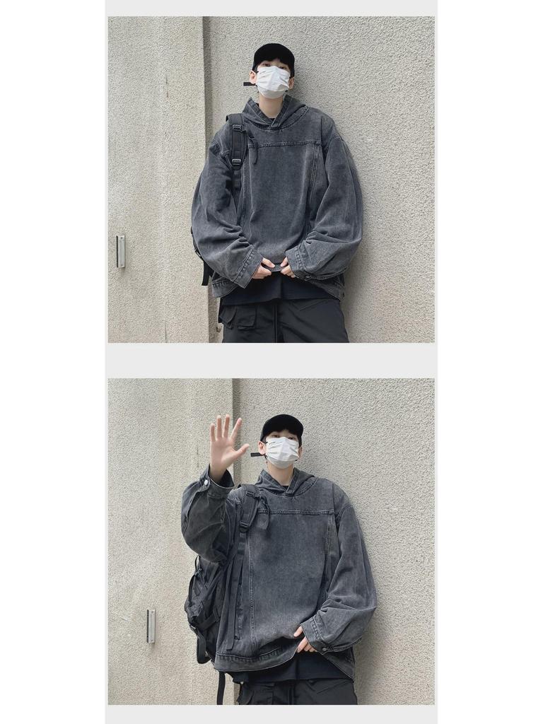 2023 Retro Washed Denim Hoodie Jacket - Unisex High Street Style