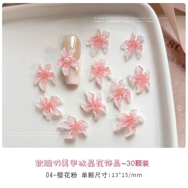 30 ks Květinové ozdoby na nehty Lilie 3D Dekorace na nehty Manikúrní doplňky Pryskyřičný materiál DIY Nadšenci do nail artu