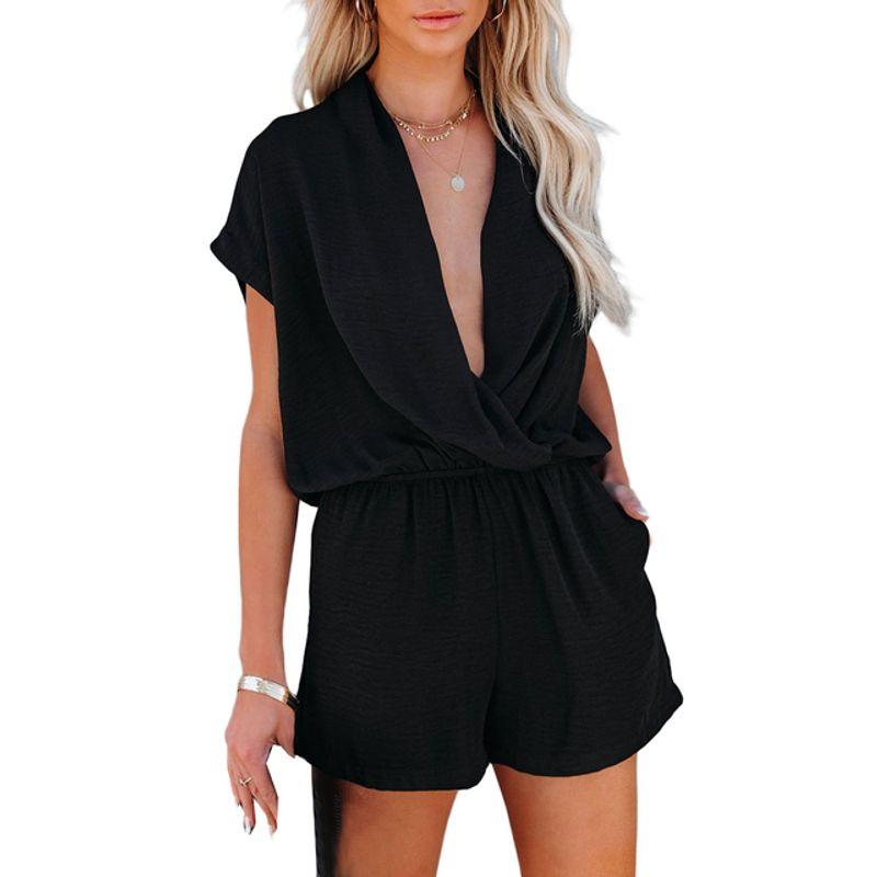 

Комбинезон с коротким рукавом и глубоким V-образным вырезом, свободный, с коротким рукавом, комбинезон с глубоким V-образным вырезом black XL