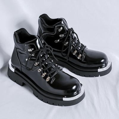Włoska Skóra Naturalna Męskie Botki do Kostki Moda Gruba Podeszwa Luksusowi Projektanci Krótkie Buty Antypoślizgowe Sznurowane Outdoor Okrągły Nosek
