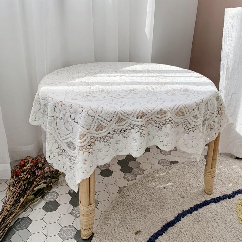 1pc Simple Lace Tablecloth Home Decoration White Chiffon Knitting Cafe Restaurant Background Cloth Decorative Cloth Non-slip French Style Tablecloth