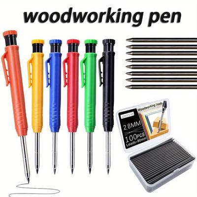 6-Piece Professional-Grade Mechanical Woodworking Marking Pencil Set with 100 Refills, for Deep Hole Marking and Drawing, Precision Writing Tool