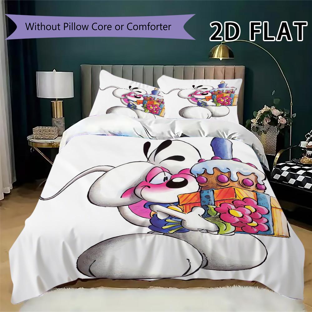Diddl Pattern Bedding Uilt Set Uilt Cover Pillowcase Home Decoration Birthday Gift (1 * Duvet Cover + 2 * Pillowcase Without Core)