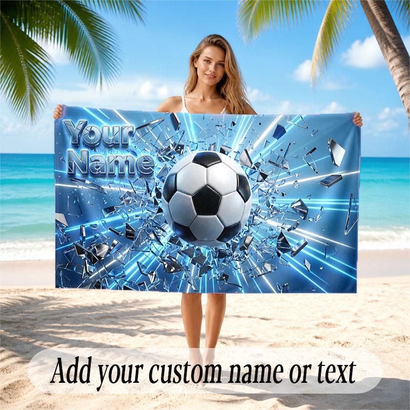 Soccer Theme Beach Towel Personalized Custom Name & Text Soft Quick Dry Beach Towel for Swimming Travel
