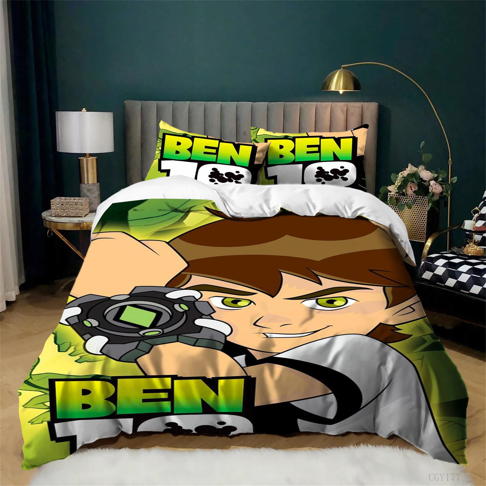 Ben 10 Duvet Cover Set 3 Pieces Soft Bedding Set for Teen Bedroom Comfortable Duvet Cover with 2 Pillow Cases 135x200cm
