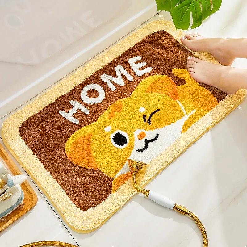 Floor Rug Door Mats Cute Animal Embroidery Bathroom Door Absorbent Pads Toilet Indoor Anti Slip Mats Welcome Mat