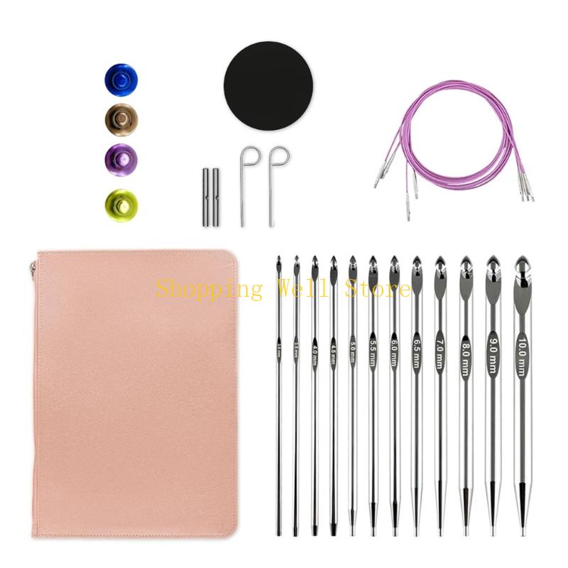 KX4B Tunisian Crochet Hook Set 3mm-10.0mm Crochet Set Interchangeable Crochet Hook with Storage Bag Knitting Supplies