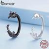 BAMOER 925 Sterling Silver Sticky Cute Black Cat Nastavitelný prsten pro ženy Jemné šperky