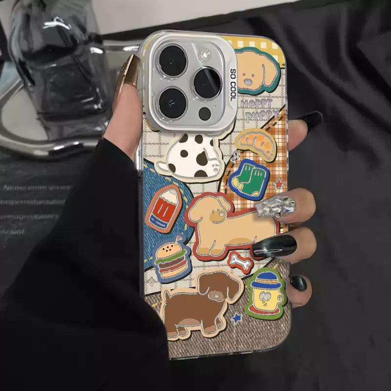

Cute Happy Puppy Sticker Phone Case, Cartoon Dog Pattern Shockproof Cover for iPhone XIAOMI 17 Ultra різнокольоровий