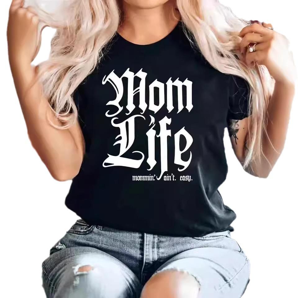 European and American spot printed crew neck T-shirt spring and summer casual short-sleeved crew neck top short-sleeved women's T-shirt