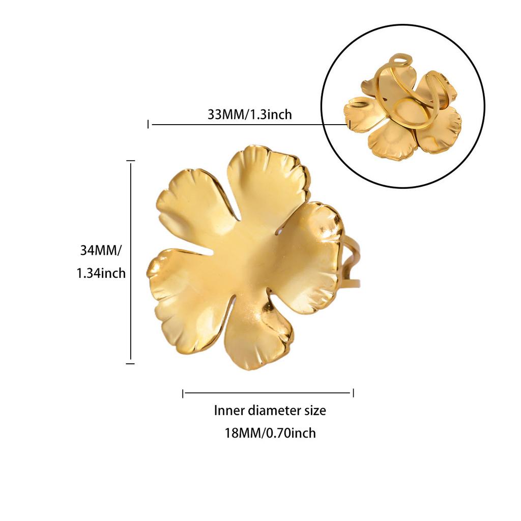 New retro natural stone zircon ring flower round opening stainless steel ring premium versatile jewelry