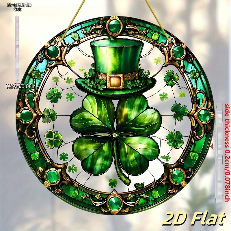 2D Flat Acrylic St. Patrick'S Day Sun Catcher - Clover & Top Hat Design,Window Hanging Decor, Lucky Charm,Irish Themed Housewarming Gift,Garden Decor