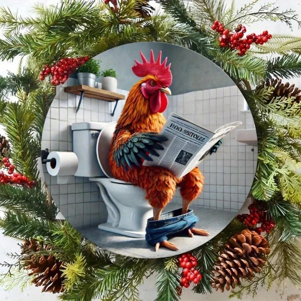 Festive Pine Berry Wreath Tin Sign Bathroom Wall Decor Party Holiday Home Metal Art