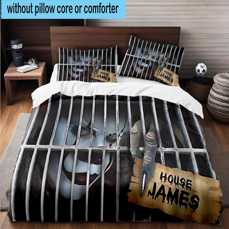 1PC Scary Clown Horror 3pcs Bedding,Including 1pc Duvet Cover And 2pcs Pillowcases Perfect for Christmas,Ideal for Bedroom, Dormitory