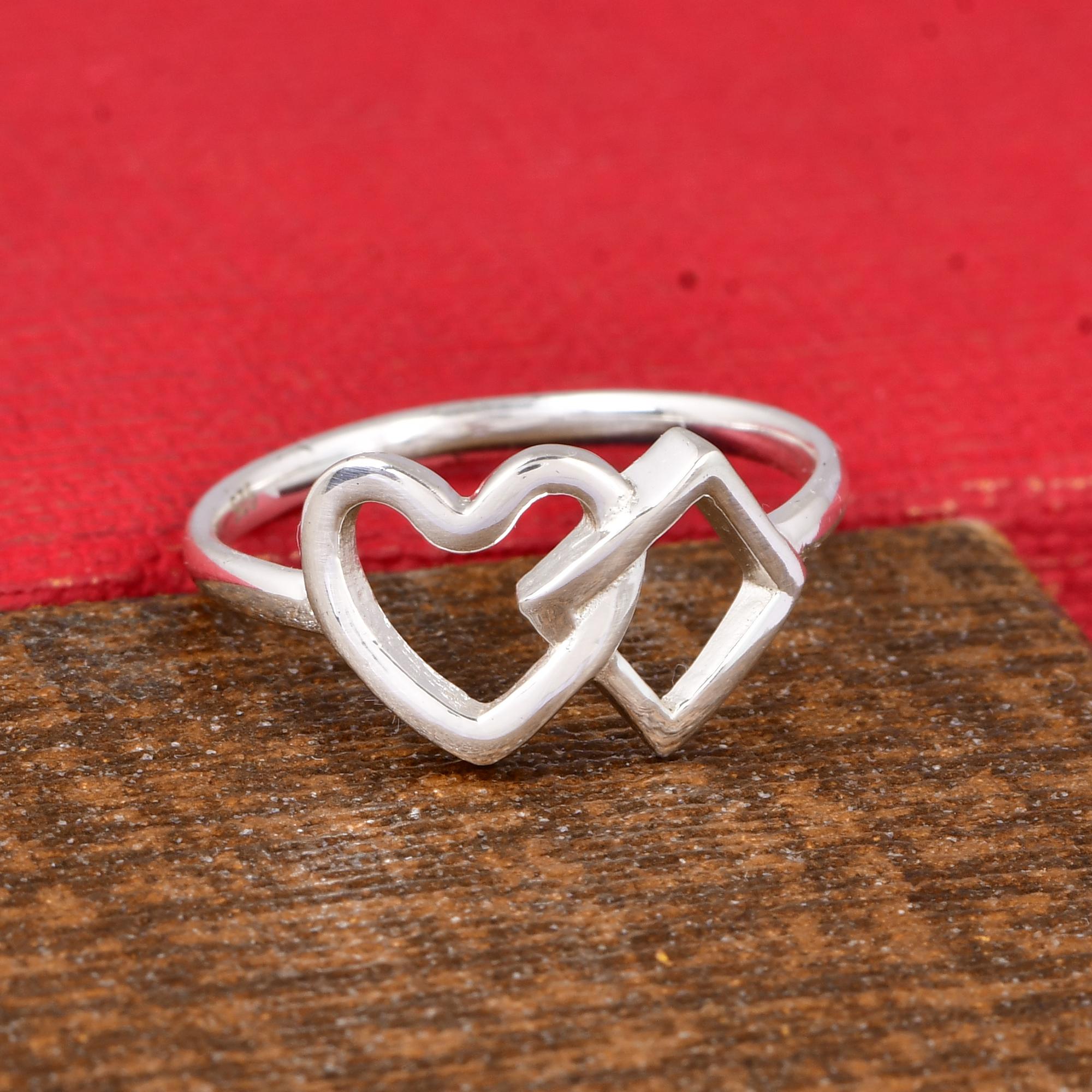 Heart and Square Silver Ring, Minimalist Geometric Ring, Dainty Heart Ring, Sterling Silver Open Shape Ring, Modern Gift for Her 5