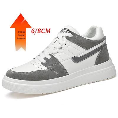 Scarpe Sportive Casual da Uomo in Pelle di Mucca Opache Traspiranti con Rialzo Invisibile di 8 cm in Bianco