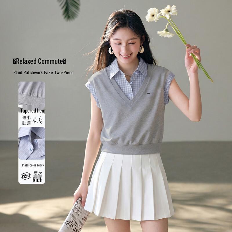 

Commuter Style Color-Block Lapel T-Shirt L