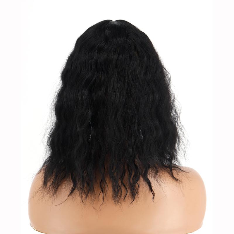 MISS WIG Women Natural Short Wavy Wig with Bangs Corn Perm Hair Extensions Cover White Hair Synthetic Fiber Wig Party Daily Use