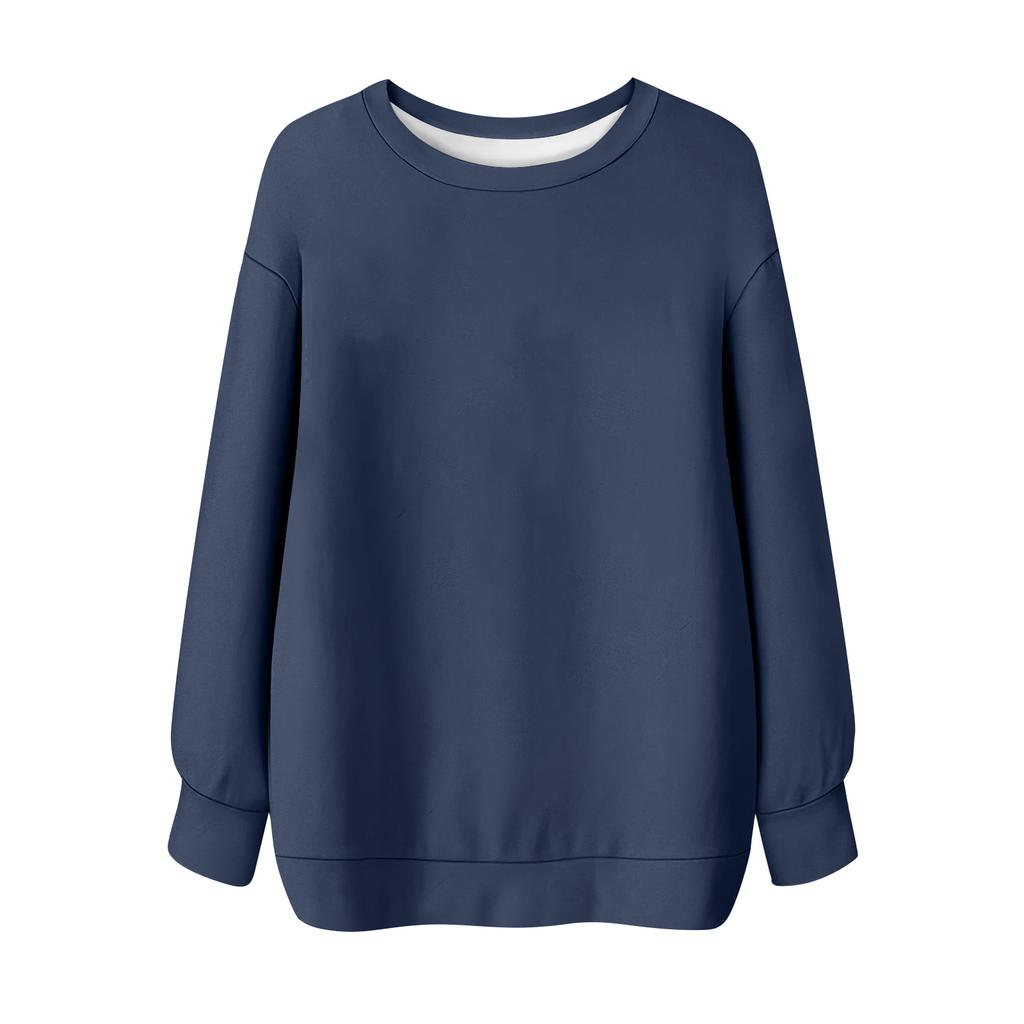 Women's Solid Color Round Neck Long Sleeved T-shirt Sweatshirt Top