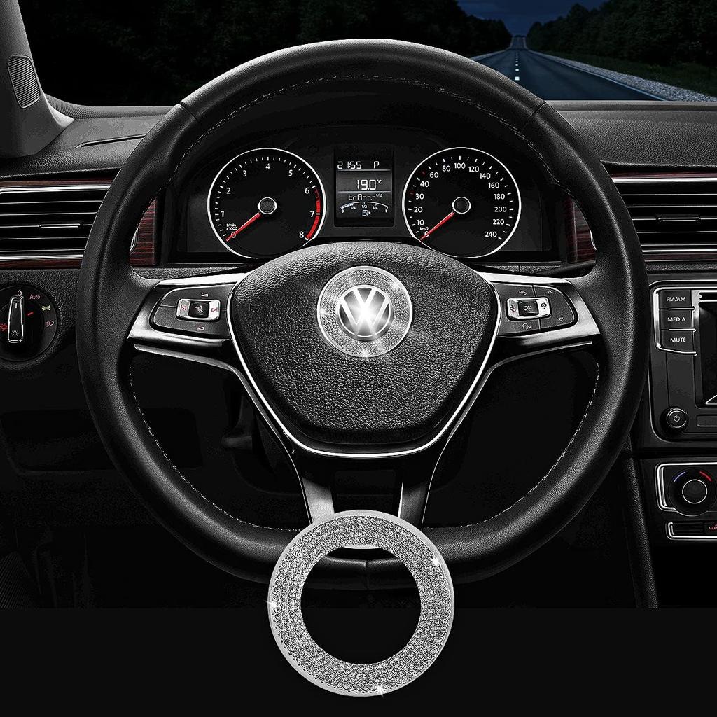 Bling Car Steering Wheel Emblem Logo Sticker Accessories Compatible with Volkswagen, Crystal DIY Diamond Interior Cover Badge Decorations