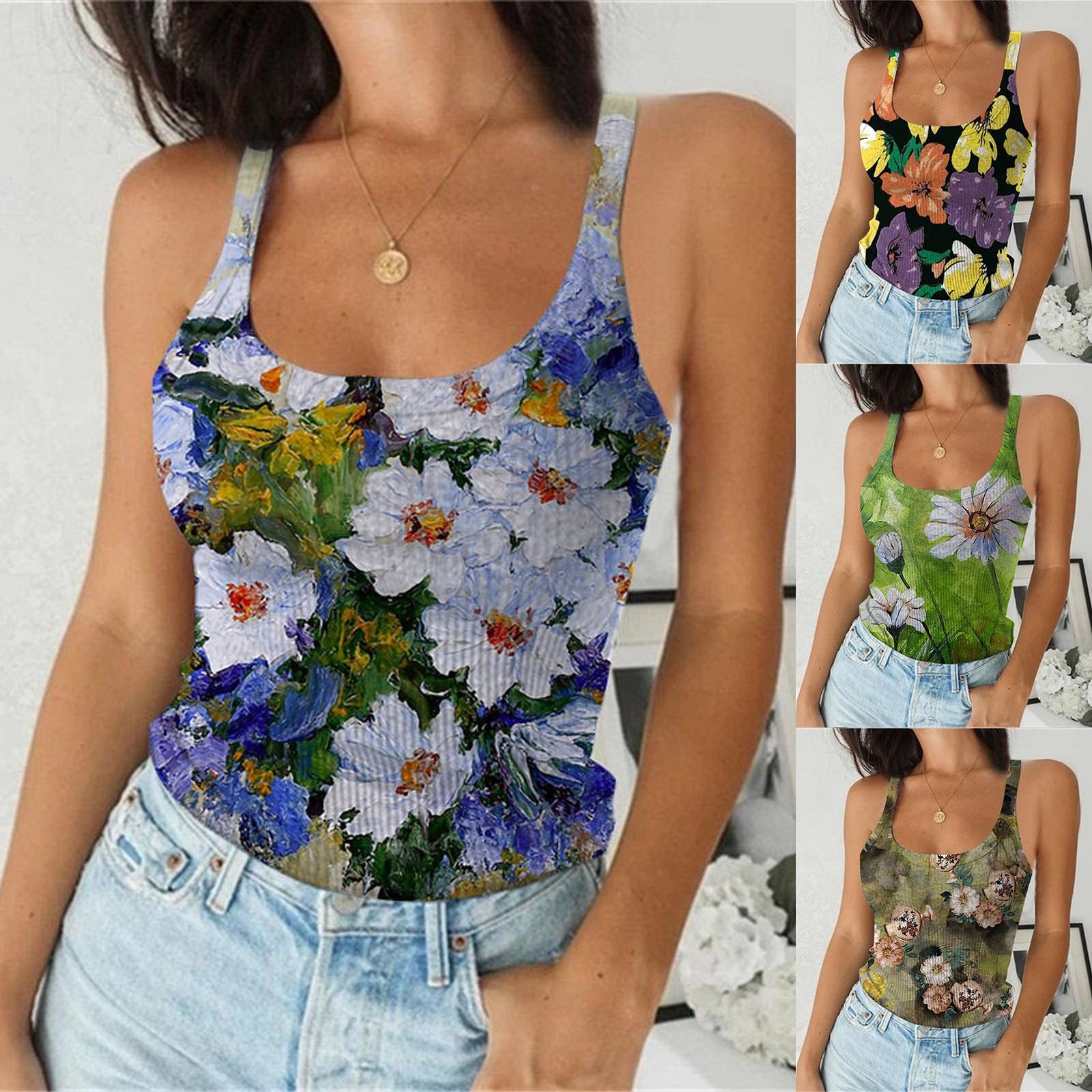 

Модные женские повседневные принты, повседневные базовые топы без рукавов с ремешками на бретельках