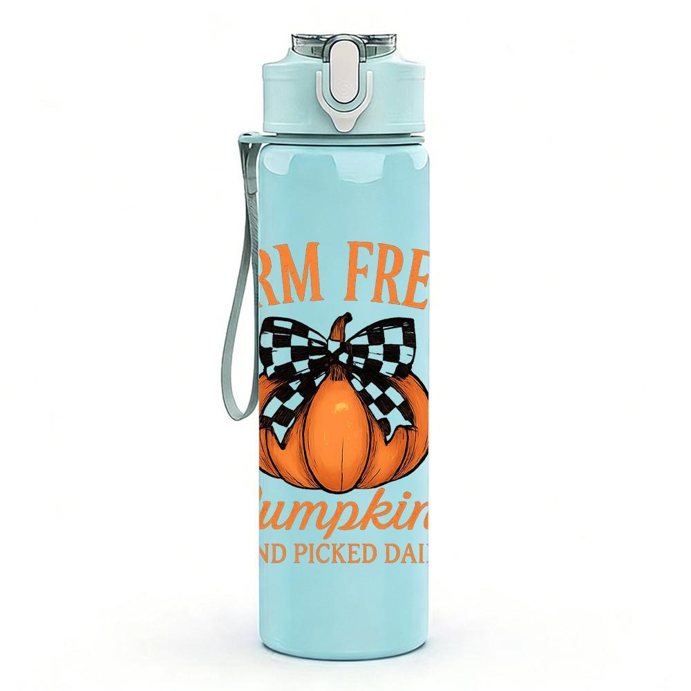 1PC Farm Fresh Pumpkin Letter 750ml Color Plastic Sports Water Bottle Leakproof Flip Straw Lid Suitable for Sports Office Home Use