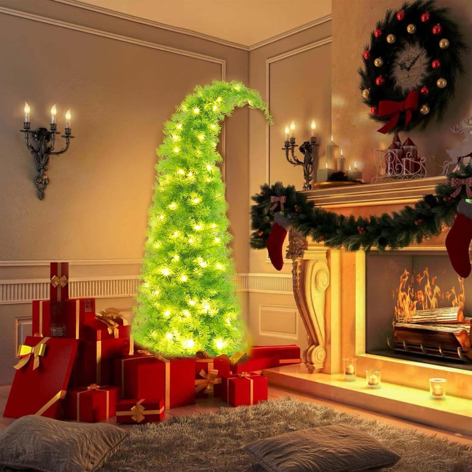 

5.7 футов Предварительно украшенная рождественская елка - Искусственная рождественская елка с таймером и пультом дистанционного управления для внутреннего праздничного декора - Рождественская елка для дома, офиса, гостиной