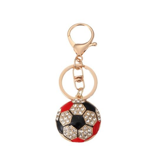 Keychain Pendant Rhinestones Inlaid Football Design Key Chain with Enamel Finish Lobster Clasp Backpacks Accessory