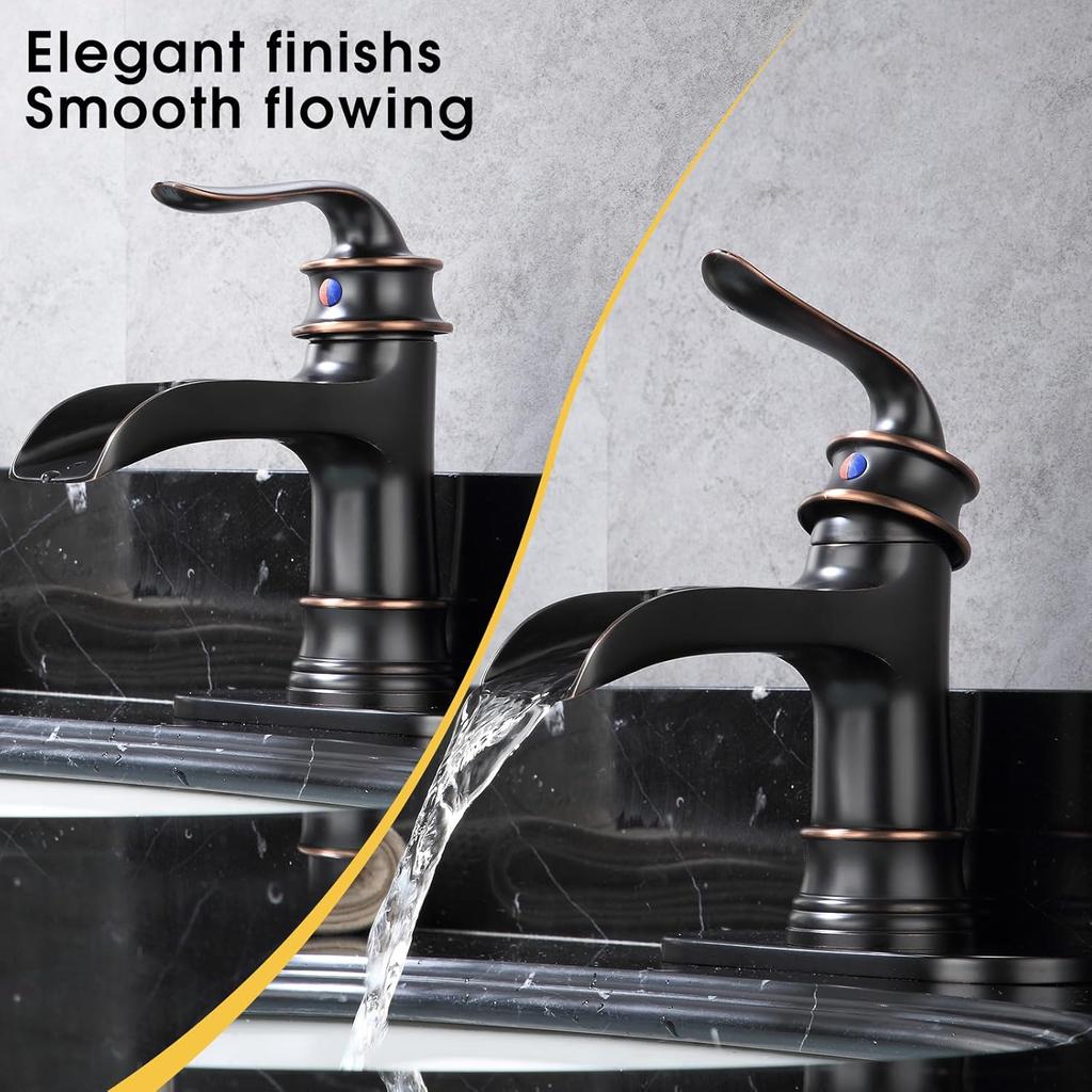 Waterfall Faucet Bathroom Faucet Single Handle One Hole Oil Rubbed Bronze Finish Large Spout Lavatory Faucets Oil Rubbed Bronze
