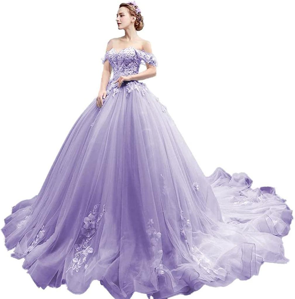 One-word Shoulder Tutu Dress Wedding Dress Birthday Party Art Test Performance Long Trailing Dress