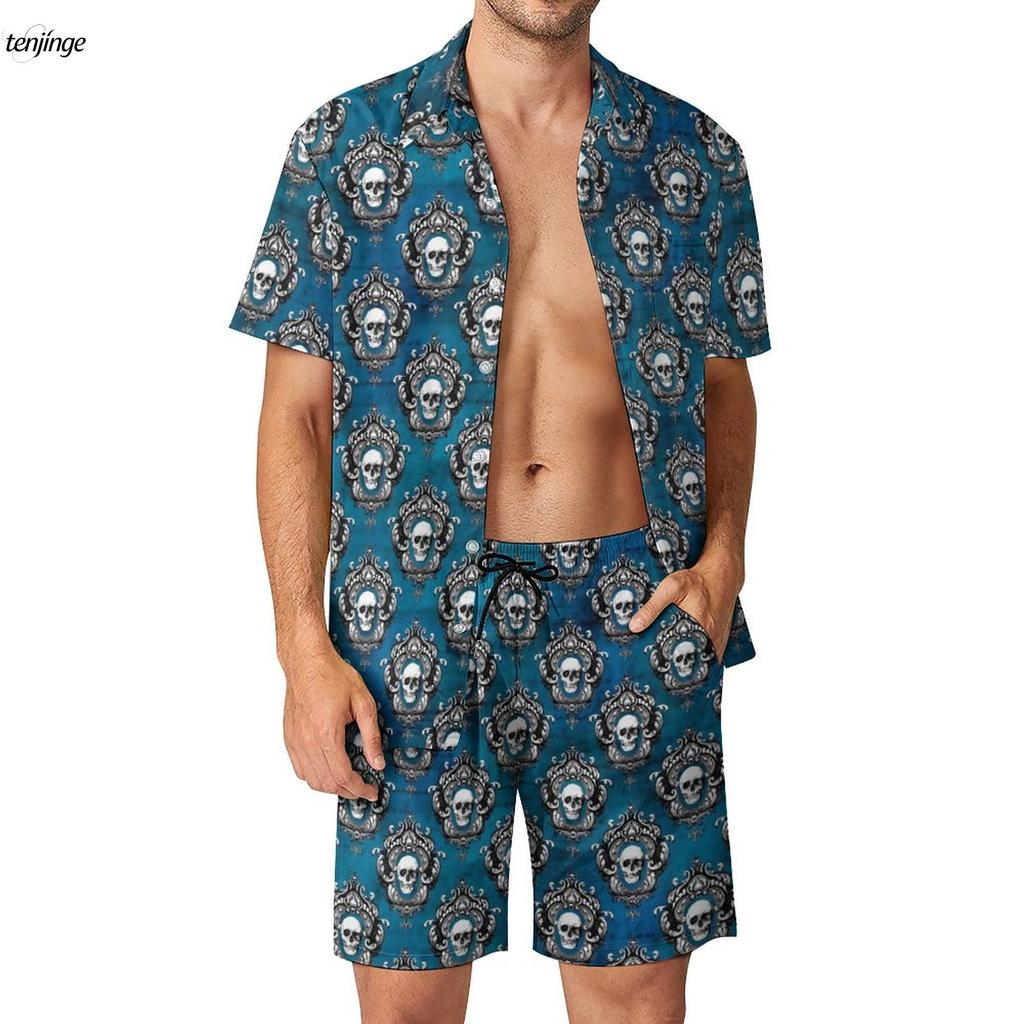 Skeleton 3D Printing Fitness Outdoor Men Sets Bone Skulls Casual Shirt Set Summer Pattern Shorts Two-piece Funny Clothing Suits