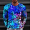 Camiseta Estampa Ilusão Ótica Masculina Colorida Estampada 3D Camisetas Verão Casual Harajuku Camisetas Largas Gola O Manga Longa