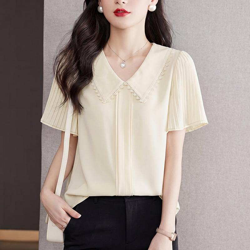 

ZANZEA Women Elegant V-Neck Casual Solid Color Loose Short Sleeve Blouse 5XL абрикосовий