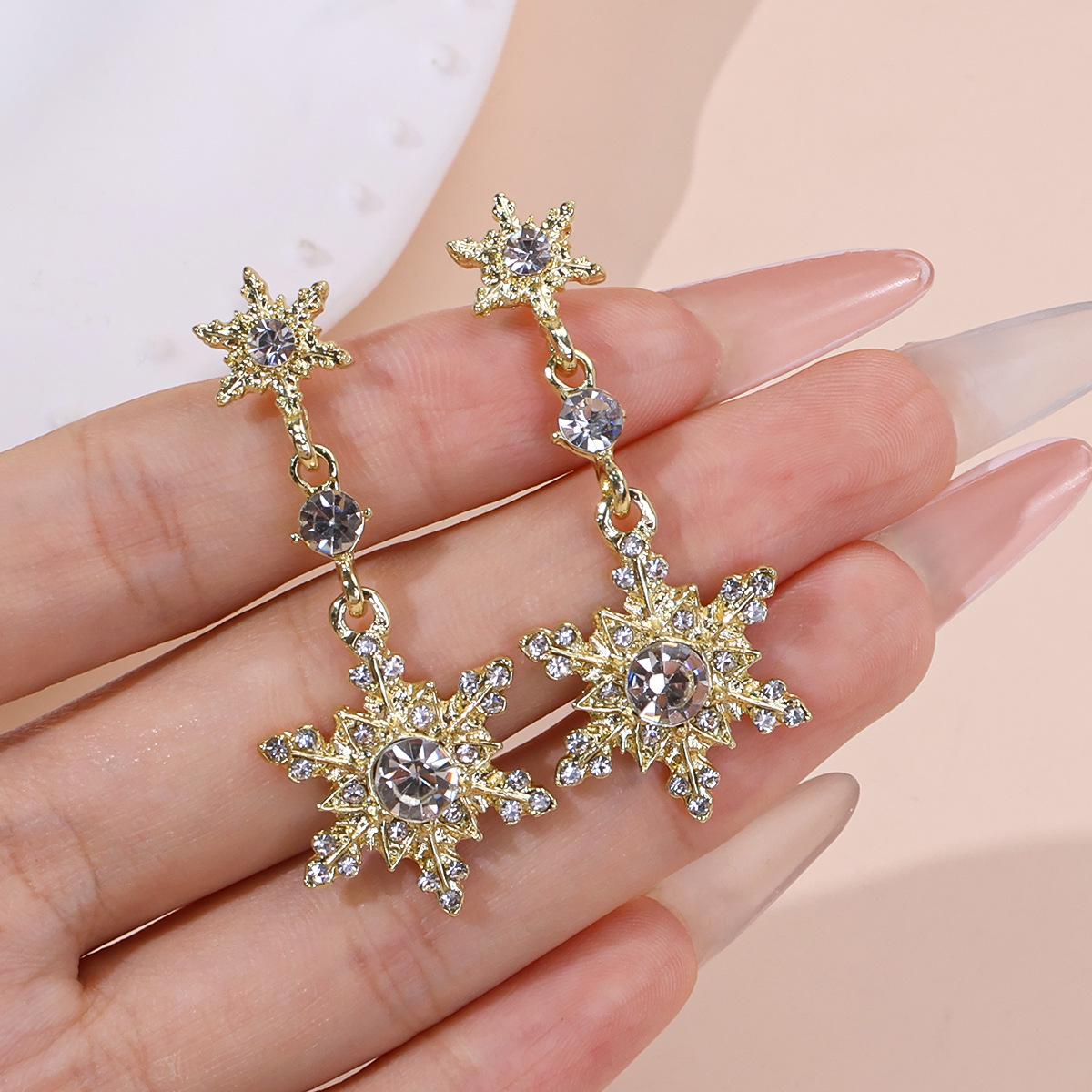 Эксклюзивные рождественские серьги-снежинки со звездами и бриллиантами золотой