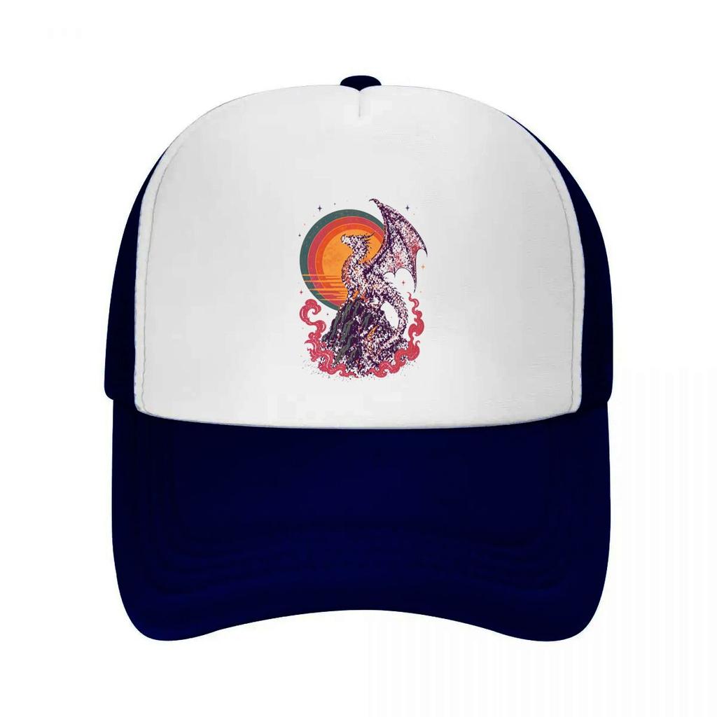 Retro Dragon Sunset Fantasy Silhouet Mesh Baseball Cap Casual Hat Outdoor  For Womens Unisex FeUnisex