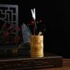 1pcs Natural Bamboo and Wood Pen Holder, Multifunctional Retro Circular Pen Holder, Chinese Style Office Decoration Storage Box