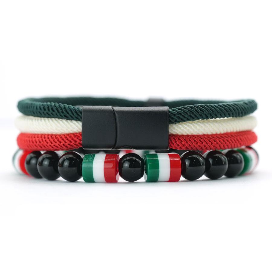 

Noter 2Pcs/Pack Men Bracelet Set Handmade National Flag Color A Grade 4mm String Braclet Obsidian Braslet Pulseras Para Hombre