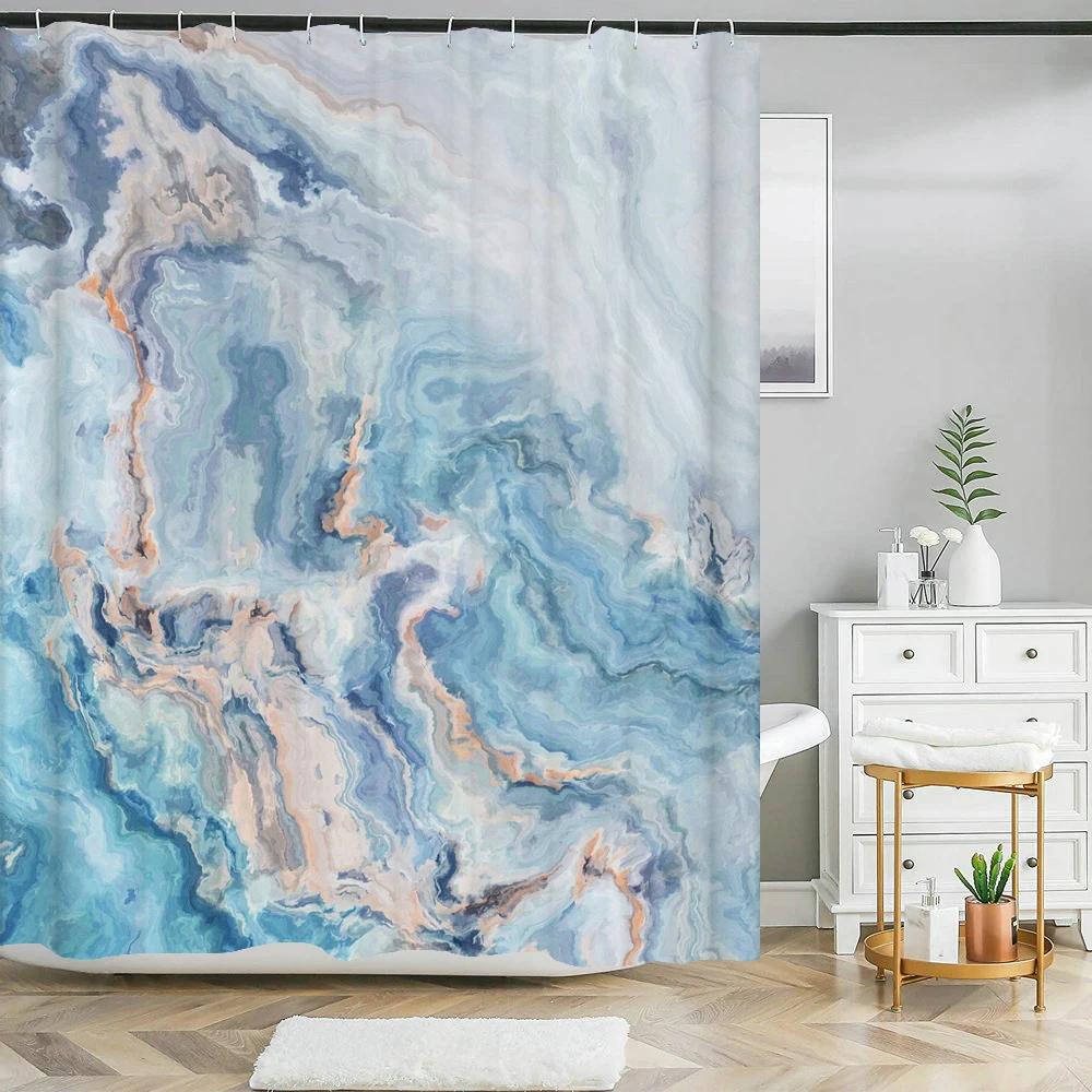 Marble Pattern Texture Shower Curtains Art Abstract Gradient Bathroom Waterproof Polyester Bath Curtain Home Decor with Hooks