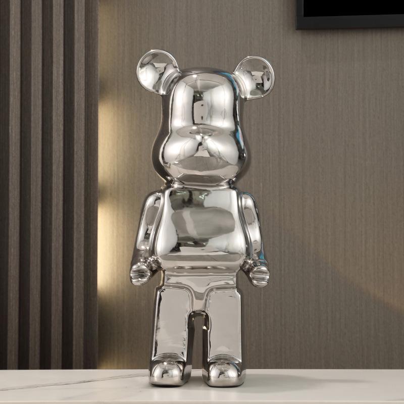 Gradient Electroplated Decorative Bear Figurine - Large Cartoon Money Box for Living Room TV Cabinet