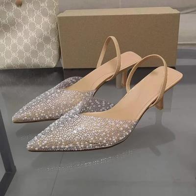 Mode Élégant Femmes Sandales à Talons Hauts Décoration Perle Léger Bout Pointu Mariage Fête Stiletto Sexy PVC Été Chaussures Dames