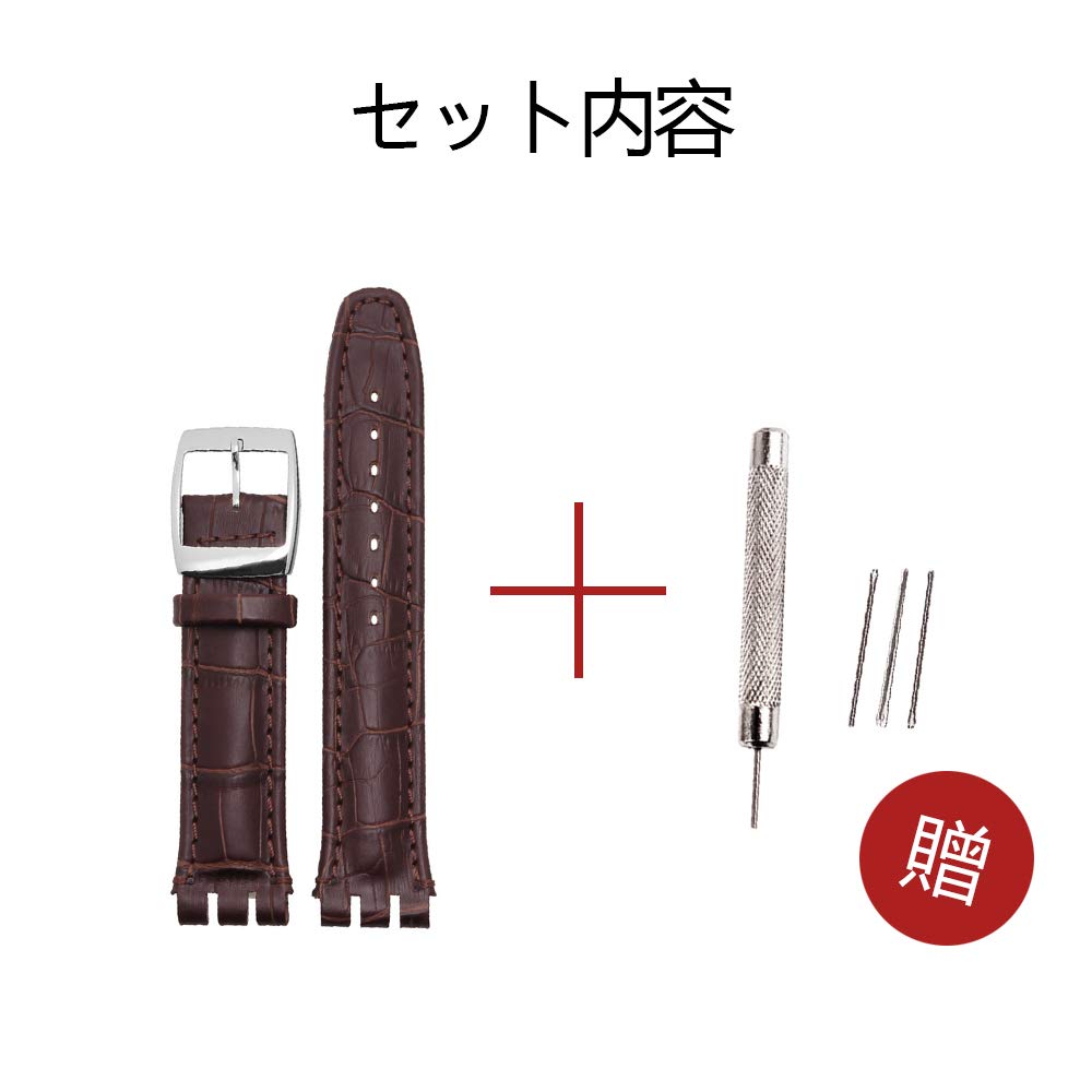 Chocoman Swatch Strap, 17mm/19mm Genuine Leather Watch Band, Waterproof [Includes 3 Spring Bars, Spring Bar Remover, and Box]