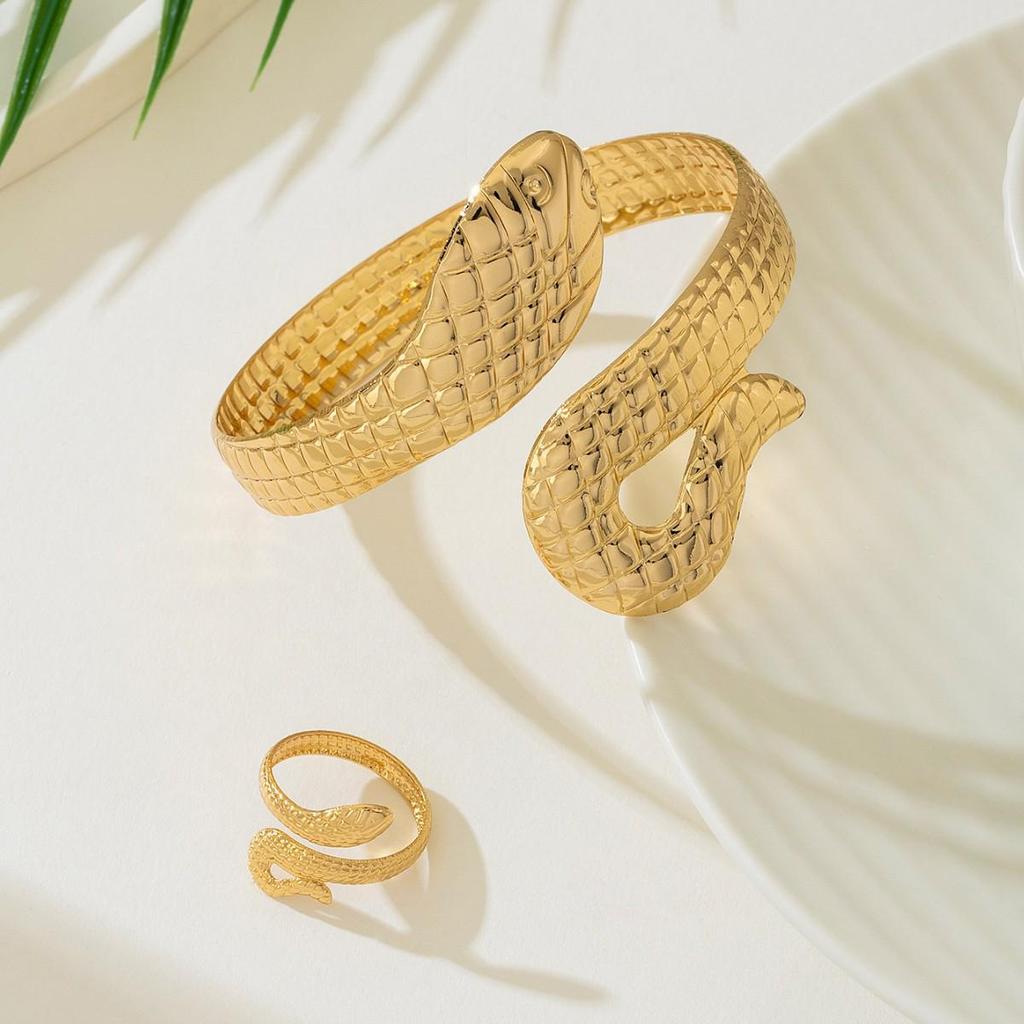 Trendy European and American Snake Shape Open Bangle Ring for Women