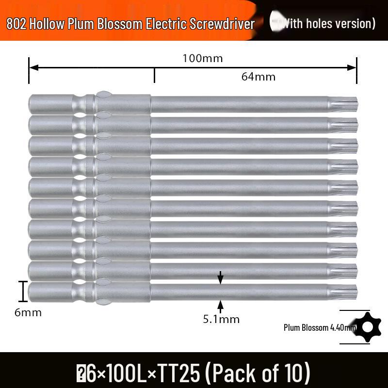 Nigao S2 802 Torx Electric Screwdriver Bit, 6mm Round Shank with Hole